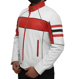 Mens White Biker Nappa Leather Jacket