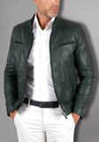 Mens White Biker Vintage Cafe Racer Genuine Leather Jacket
