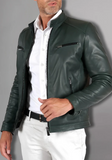 Mens White Biker Vintage Cafe Racer Genuine Leather Jacket
