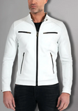 Mens White Biker Vintage Cafe Racer Genuine Leather Jacket
