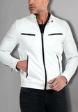 Mens White Biker Vintage Cafe Racer Genuine Leather Jacket
