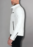 Mens White Biker Vintage Cafe Racer Genuine Leather Jacket
