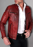 Mens White Biker Vintage Cafe Racer Genuine Leather Jacket
