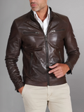 Military blue nappa lamb leather bomber jacket