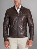 Military blue nappa lamb leather bomber jacket