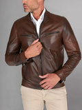 Military blue nappa lamb leather bomber jacket