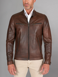 Military blue nappa lamb leather bomber jacket