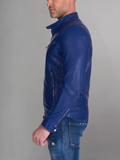 Military blue nappa lamb leather bomber jacket