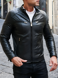 Military blue nappa lamb leather bomber jacket