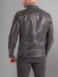 Military blue nappa lamb leather bomber jacket