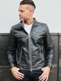 Military blue nappa lamb leather bomber jacket