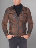 Military blue nappa lamb leather bomber jacket