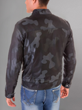 Military blue nappa lamb leather bomber jacket