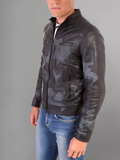 Military blue nappa lamb leather bomber jacket