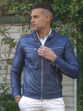 Military blue nappa lamb leather bomber jacket