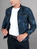 Military blue nappa lamb leather bomber jacket