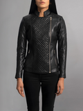Orient Grain Quilted Black Leather Biker Jacket