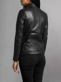 Orient Grain Quilted Black Leather Biker Jacket