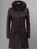 Prato Shearling Hood Leather Dark Brown Coat Womens