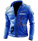 Blue Punk Danger Leather jacket for Men with Snake