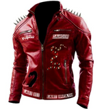 Red Punk Danger Leather jacket for Men with Snake