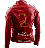 Red Punk Danger Leather jacket for Men with Snake