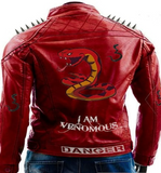 Red Punk Danger Leather jacket for Men with Snake