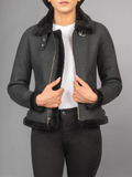 Sherilyn B-3 Distressed Leather Bomber Jacket