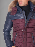 Sky Puffered Jacket hooded leather down Jacket and fabric