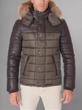 Sky Puffered Jacket hooded leather down Jacket and fabric