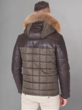 Sky Puffered Jacket hooded leather down Jacket and fabric