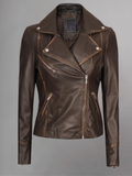 Tan Biker Asymmetrical Ladies Leather Jacket