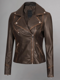 Tan Biker Asymmetrical Ladies Leather Jacket