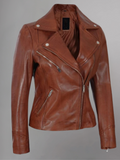 Tan Biker Asymmetrical Ladies Leather Jacket