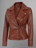 Tan Biker Asymmetrical Ladies Leather Jacket