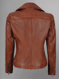 Tan Biker Asymmetrical Ladies Leather Jacket