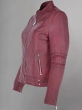 Tan Brown Women Biker Leather Jacket