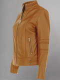 Tan Brown Women Biker Leather Jacket