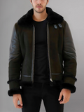 Trendy Men’s Aviator Dark Brown Leather Shearling Jacket