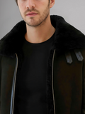 Trendy Men’s Aviator Dark Brown Leather Shearling Jacket