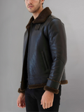 Trendy Men’s Aviator Dark Brown Leather Shearling Jacket