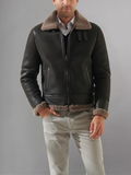 Trendy Men’s Aviator Dark Brown Leather Shearling Jacket