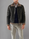 Trendy Men’s Aviator Dark Brown Leather Shearling Jacket