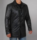 Mens Distressed Camel 34 Length Leather Coat