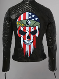 Women Skull Black Motorcycle Jacket