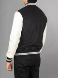 Vaxton Black Striped Hybrid Varsity Jacket