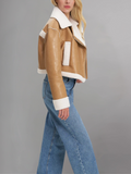 Viveca Cropped Shearling Vegan Leather Jacket