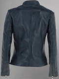 WOMEN SLIM FIT GENUINE BIKER STYLE CAFE RACER BLUE LEATHER JACKET