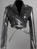 WOMENS SHORT LEATHER SUIT JACKETS LAPEL COLLAR