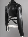 WOMENS SHORT LEATHER SUIT JACKETS LAPEL COLLAR